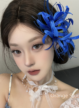 复古克莱因蓝彼岸花发夹