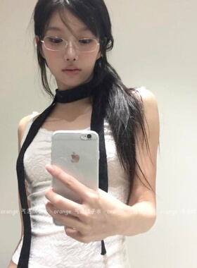 韩版系脖黑色细长条丝巾