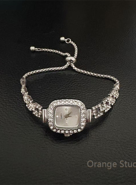 古着感银色小方糖锆石手表