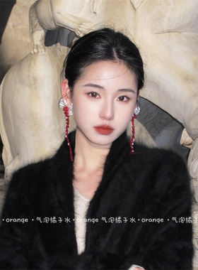 古着感红色鸢尾花串珠耳环