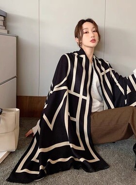 欧美美式百搭围巾女生冬季2026新款高级感仿羊绒披肩外搭双面保暖