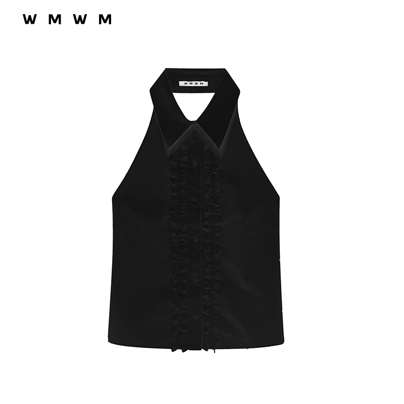 【WMWM】2024春夏新款时尚气质原创设计复古文艺风无袖花边领衬衫