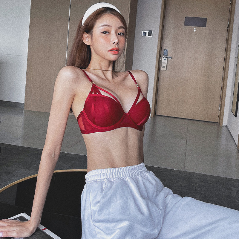 本命年内衣套装美胸女红色聚拢胸罩 peach-box文胸
