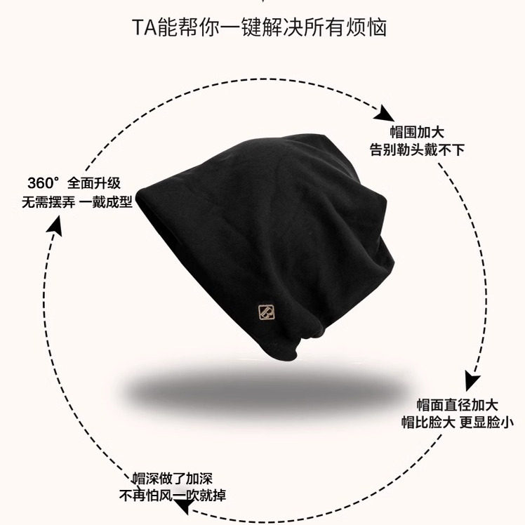 双层冷帽堆堆帽防风大头围2025显脸小月子包头帽秋冬保暖针织帽子,淘宝优惠券,粉丝福利购,淘宝优惠卷