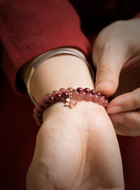 草莓晶手链女朱砂手串多圈