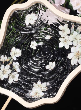 手工DIY桃花流水扇中式uv