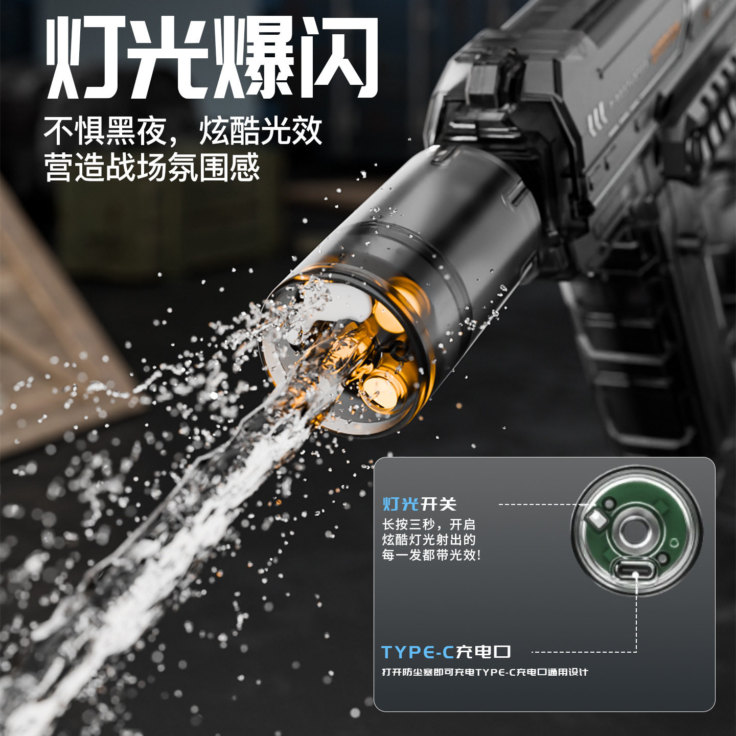 2025新款火光电动连发水枪泼水节玩具儿童自动喷水高压强力射程远,淘宝优惠券,粉丝福利购,淘宝优惠卷