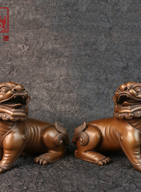 对狮仿古风瑞兽紫铜书房装饰品