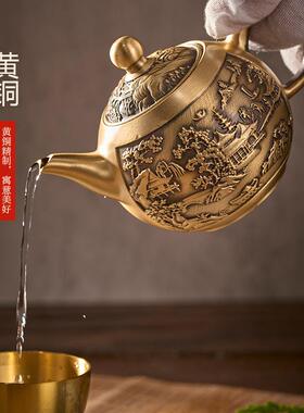 铜黄拉丝茶壶山水壶凤茶壶办公室家居工艺品龙110摆件批铜发壶山