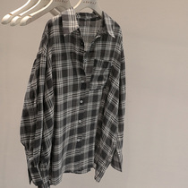 South Korea Grey White Plaid Long Sleeve Shirt Woman 2023 Chunqiu New design Feeling Small Crowd of Lazy Breeze Sunscreen