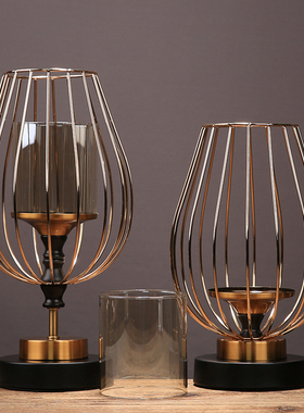 美式轻奢金属蜡烛台摆件新中式家居餐桌样板房装饰品烛光晚餐烛台