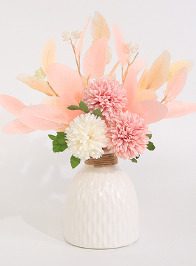 地中海简美日式陶瓷花瓶蓝白色仿真花艺尤加利桉树叶绣球套装摆件