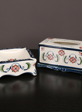 陶瓷彩绘纸巾盒中式创意茶几