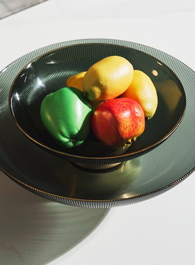 创意轻奢高脚玻璃水果盘干果盘沙拉盘客厅样板间茶几收纳盘摆件