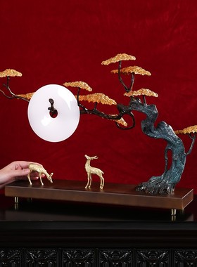 福松财鹿黄铜迎客松摆件