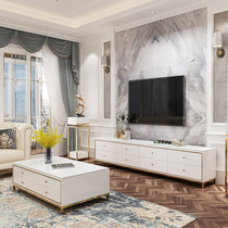 Light and luxurious TV cabinet Tea Table Composition Marble High Cabinet Modern Minima Small Household Type Living Room Wall Cabinet TV Enclosure White