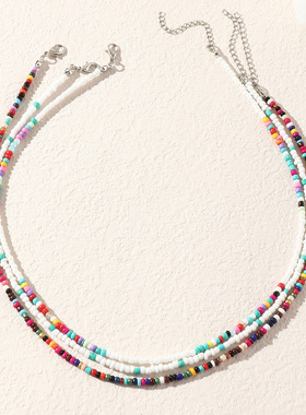Cross-border Bohemian colorful rice bead necklace米珠项链