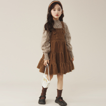 Girls dress Dress Autumn Winter Clothing 2023 New Girl Great Children Long Sleeve College Wind Braces Skirt Foreign Air Winter