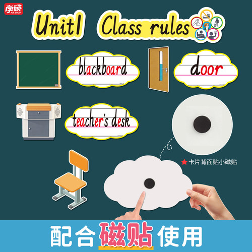 2026春季新人教版PEP小学英语4四年级下册云朵四线三格单词卡片句子型公开课黑板贴板书设计教学教具道具词条 - 图0