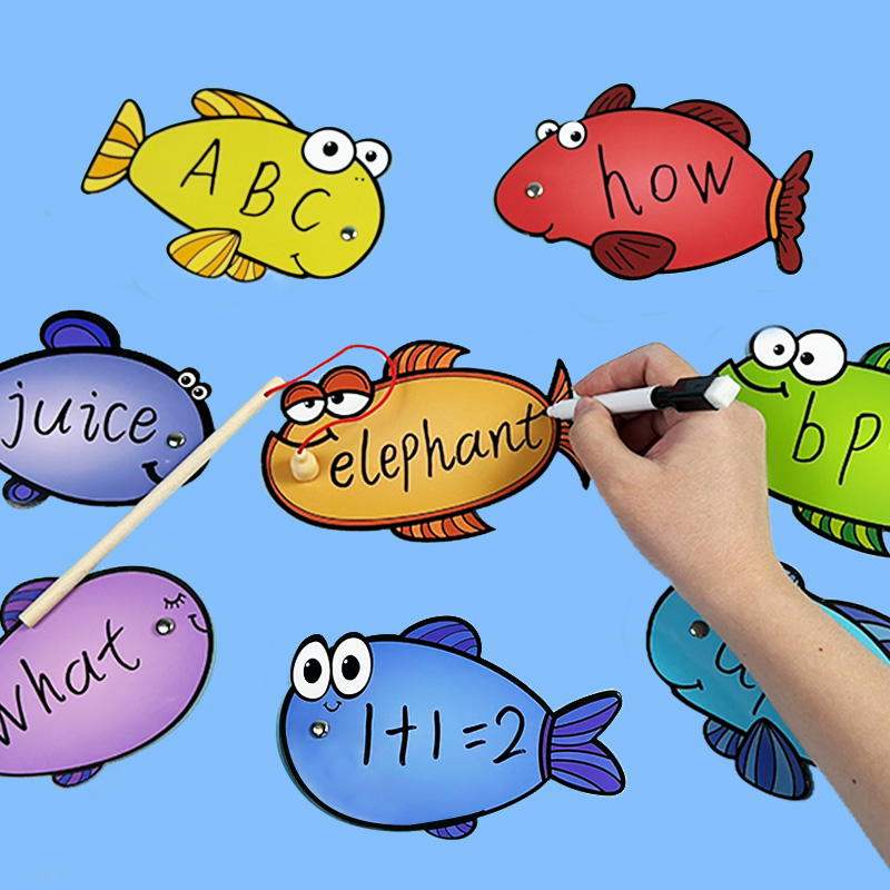 可擦写磁吸钓鱼教具玩具儿童幼儿园亲子活动游戏小学英语文数学教师课堂教学小组竞争比赛磁性力鱼竿益智教具,淘宝优惠券,粉丝福利购,淘宝优惠卷