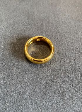 古法光面素圈泥鳅背戒指男女情侣款经典镀金指环结婚对戒生日礼物