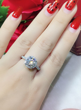 小方糖镀925银四爪活口女士钻戒仿钻石结婚求婚戒指指环送女朋友