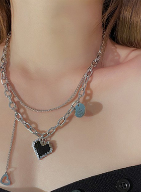 黑色项链女钛钢爱心时尚