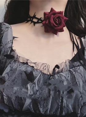 复古暗黑玫瑰ins项圈锁骨链小众