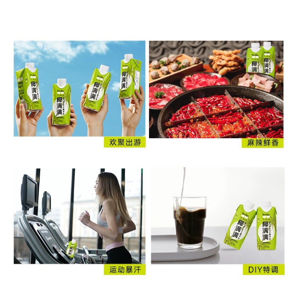 椰满满马来西亚进口100%纯椰子水补充电解质饮料整箱330ml*12瓶