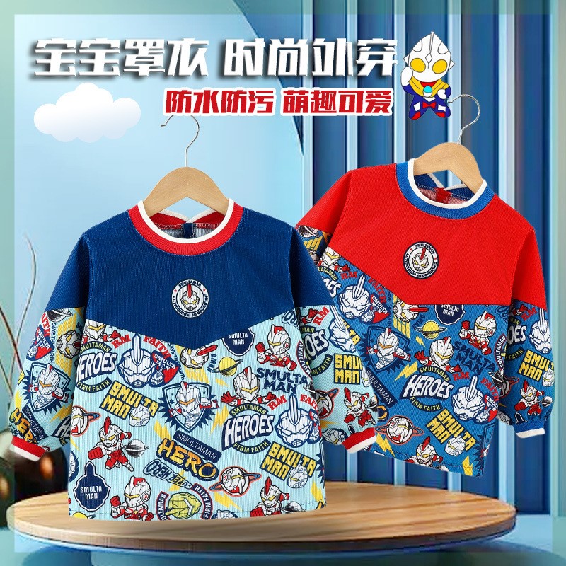 Children's Class A cotton coveralls for men in autumn and winter waterproof and anti-dirty long-sleeved eating bibs kindergarten aprons for outer wear for babies