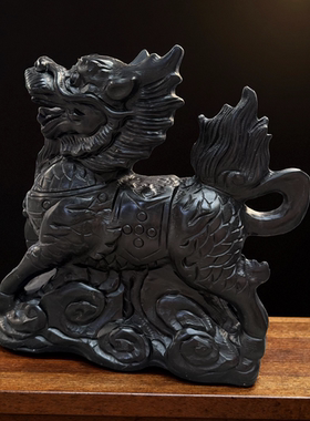 原石麒麟摆件一对中式招财送子