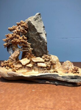 崖柏根雕木雕精品山水客厅办公家居中式创意工艺品摆件