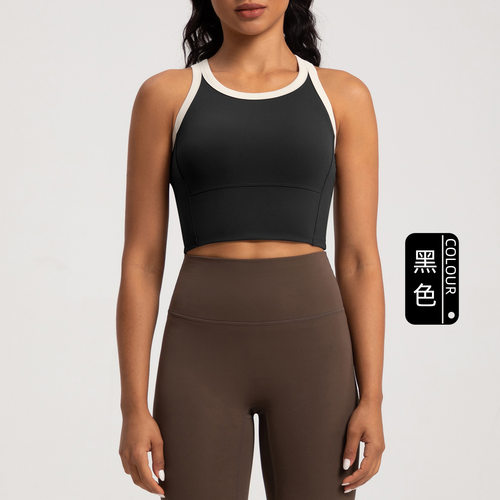 Victoria拼色瑜伽服文胸一体式胸垫裸感美背背心显瘦健身跑步bar - 图2