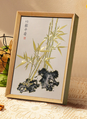 铜艺世家竹报平安铜雕画摆台