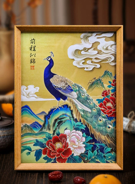 铜艺世家孔雀铜雕画摆台