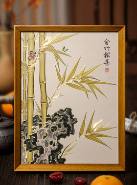 铜艺世家金竹报喜铜雕画摆台