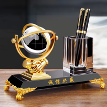Pen Holder Office Desktop Swing Piece Leader Upscale Office Desktop Containing Box Creative Crystal Pen Holder Cooperation Win-Win Adornment Atmosphere Light Extravagant Advanced Sensuality of active Souvenir Fashion