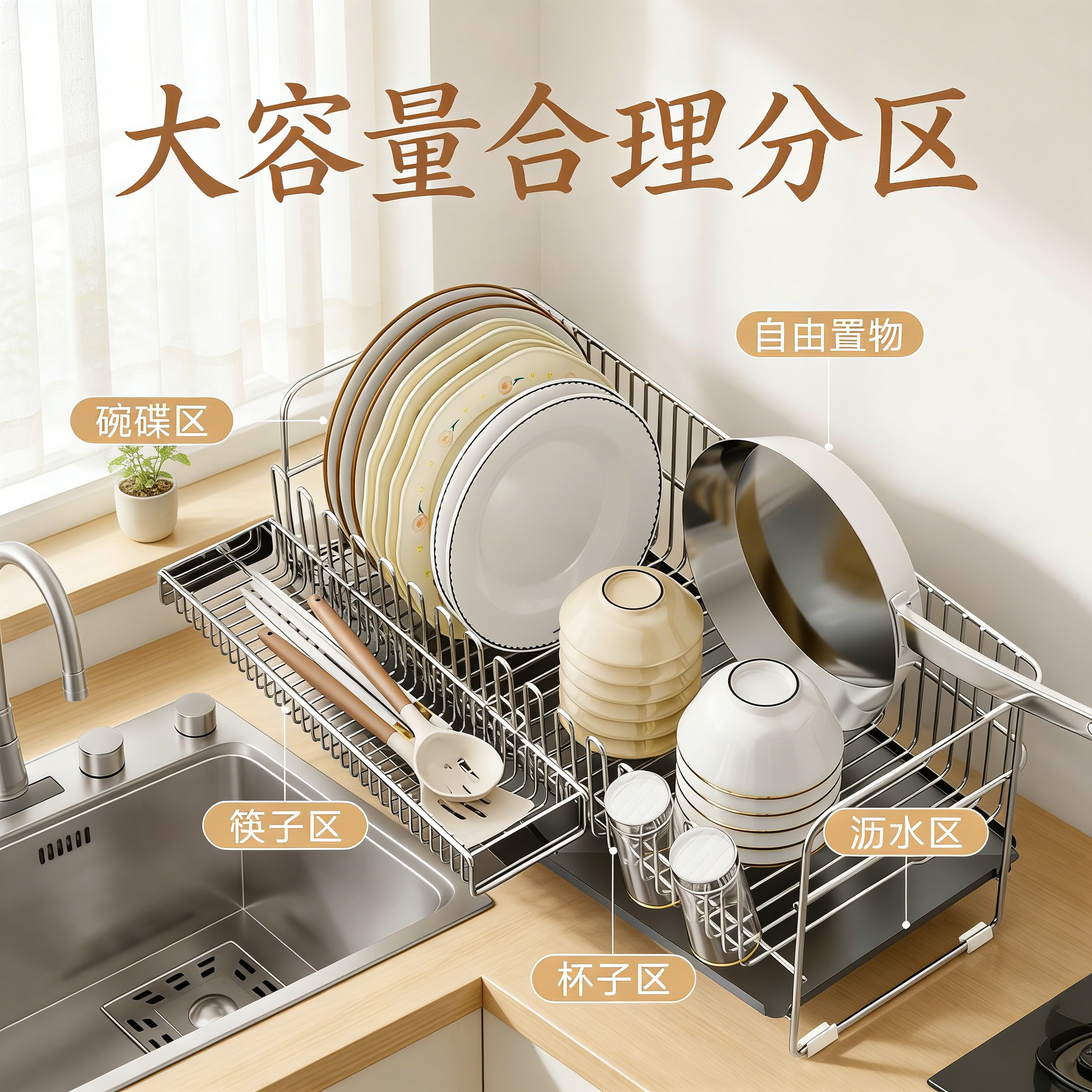 官方旗舰店新型304不锈钢台面碗筷碗盘碗碟收纳架沥水碗架大容量,淘宝优惠券,粉丝福利购,淘宝优惠卷