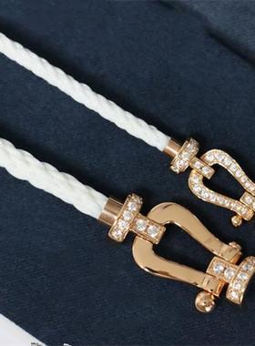 卡其色尼龙绳马蹄扣手链纯银男女