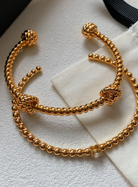 日本品质欧美金色锆石金属开口麻花竹节手镯女轻奢小众精致手饰20