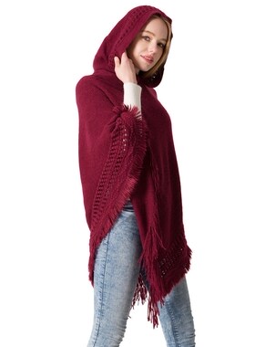 Knitted hooded cape shawl monochrome pullover cape knitwear