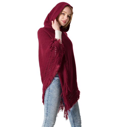 Knitted hooded cape shawl monochrome pullover cape knitwear - 图1