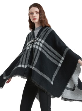 shawl black and white plaid leather buckle split shawl