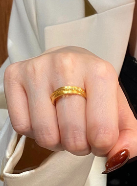中古vintage金色戒指女小众轻奢指环高级感手饰婚礼刻字可调节