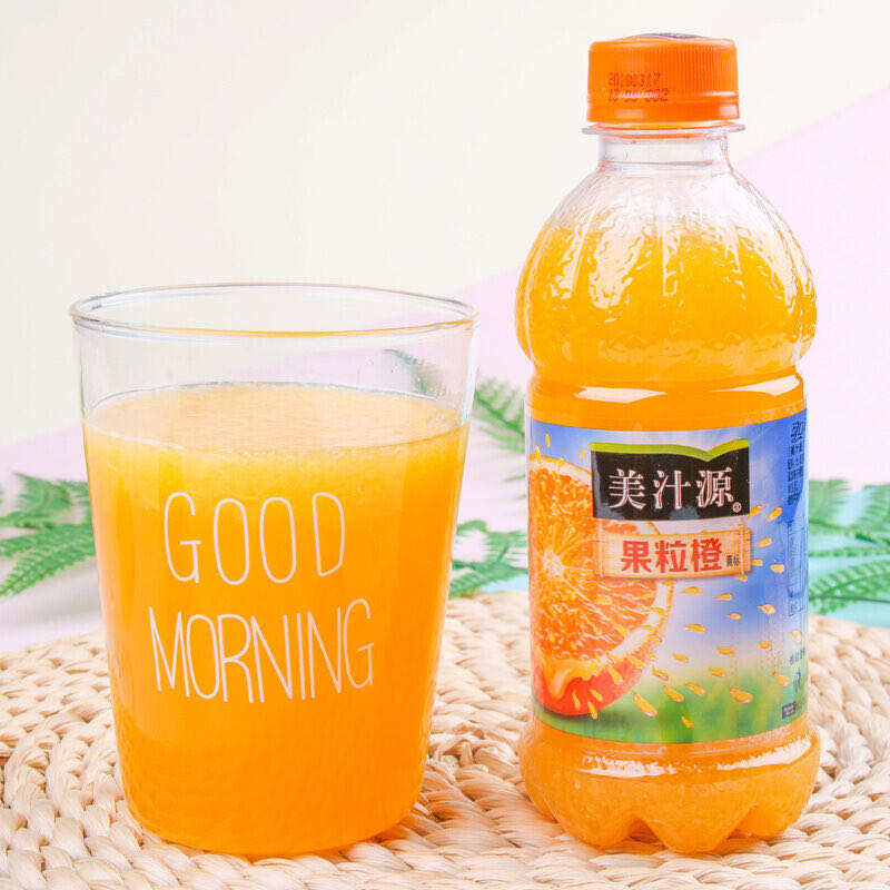 美汁源果粒橙300ml6/12/24瓶迷你小瓶装橙汁整箱饮料可口可乐果汁 - 图0