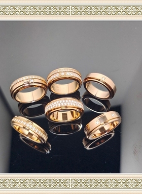 伯家时来运转戒指高版本双排钻戒指女小众高级轻奢情侣指环素圈戒