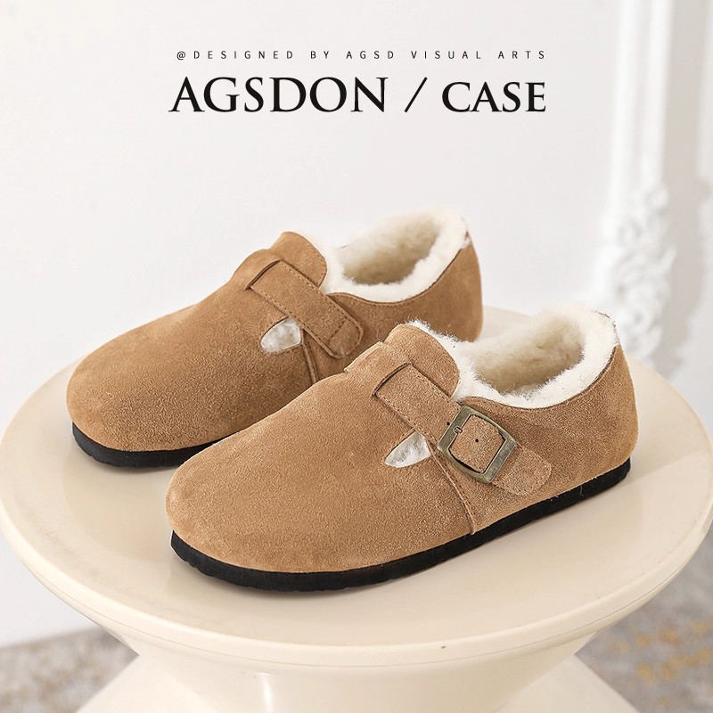 奥古狮登加绒勃肯鞋女2025新款冬季厚底毛毛绒棉鞋低帮雪地靴平底 - 图2