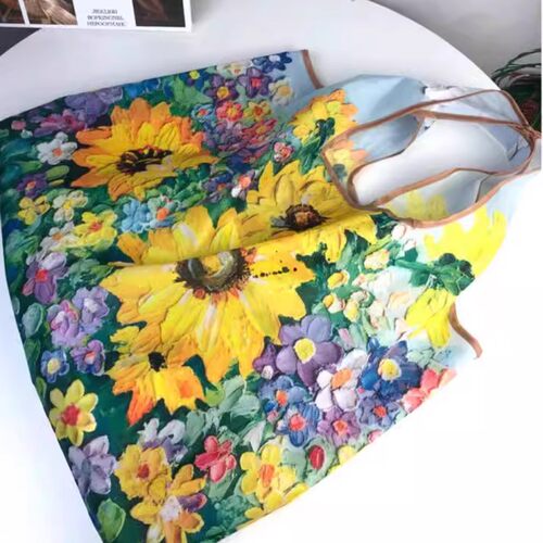 2025时尚环保旅行油画卡通折叠手提购物袋买菜包大号大容量单肩 - 图2