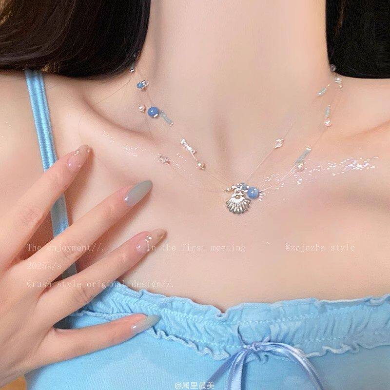 Starfish shell pearl necklace for women on the beach vacation style stacked collarbone chain unique 2025 new atmosphere accessories