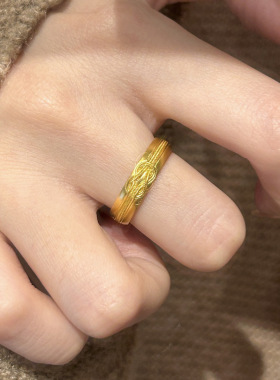 小红书同款时尚简约金色素圈同心结戒指女小众时尚轻奢高级感手饰